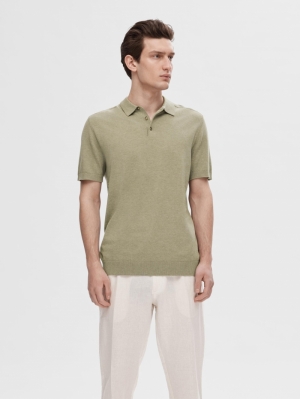 SLHBERG SS KNIT POLO NOOS 190926001 Vetiv