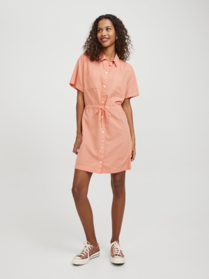 JXSANA LINEN BLEND SHORT DRESS 276036 Peach Ec