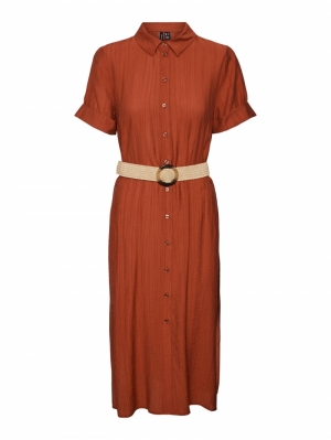 VMGAJA SS BELT CALF SHIRT DRES 244635 Barn Red