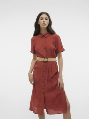 VMGAJA SS BELT CALF SHIRT DRES 244635 Barn Red