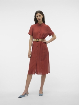 VMGAJA SS BELT CALF SHIRT DRES 244635 Barn Red