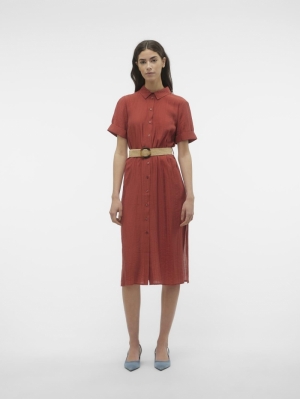 VMGAJA SS BELT CALF SHIRT DRES 244635 Barn Red