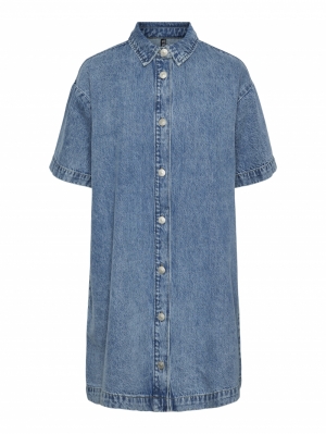 PCKATE SS A-SHAPE DENIM DRESS 184718 Light Bl