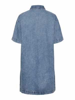 PCKATE SS A-SHAPE DENIM DRESS 184718 Light Bl