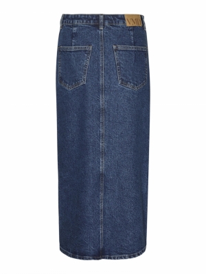 VMVERI HR CALF DENIM SKIRT GA  178006 Dark Blu