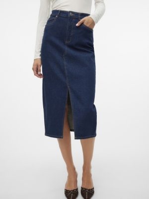 VMVERI HR CALF DENIM SKIRT GA  178006 Dark Blu