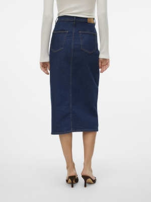 VMVERI HR CALF DENIM SKIRT GA  178006 Dark Blu