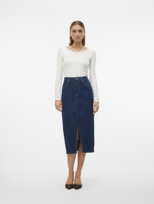 VMVERI HR CALF DENIM SKIRT GA  178006 Dark Blu