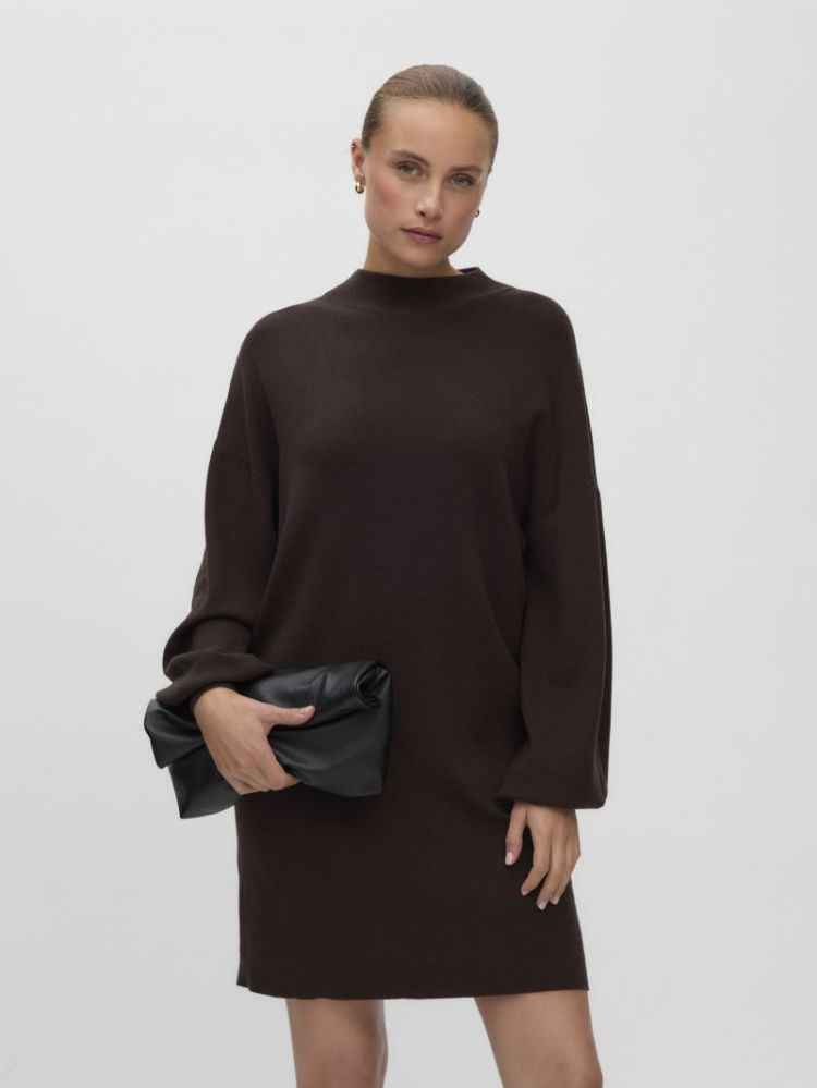 VMNANCY LS FUNNELNECK DRESS NO 297957 Chocolat