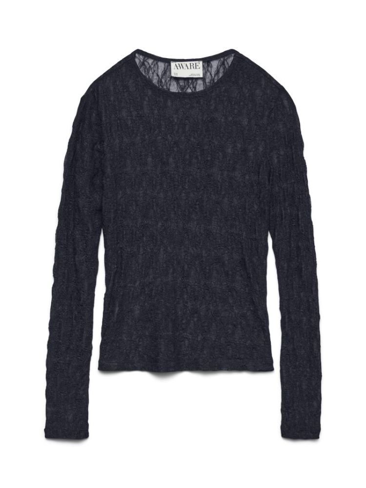 AWTESSY LS O-NECK LACE TOP NOO 213090 Night Sk