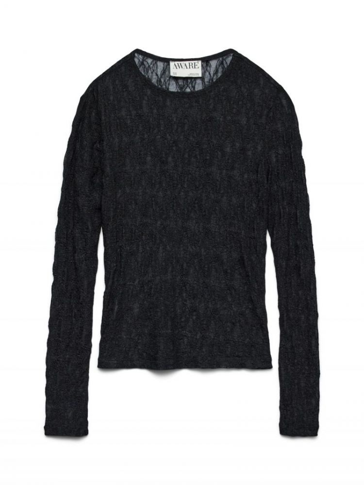 AWTESSY LS O-NECK LACE TOP NOO 177868 Black