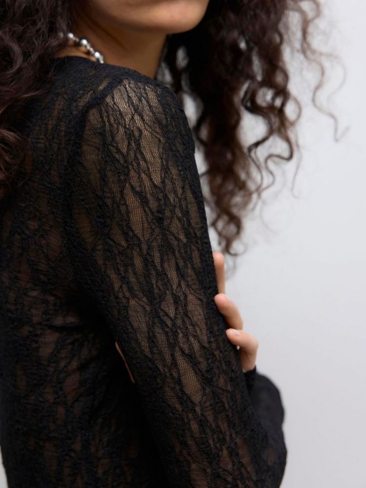 AWTESSY LS O-NECK LACE TOP NOO 177868 Black