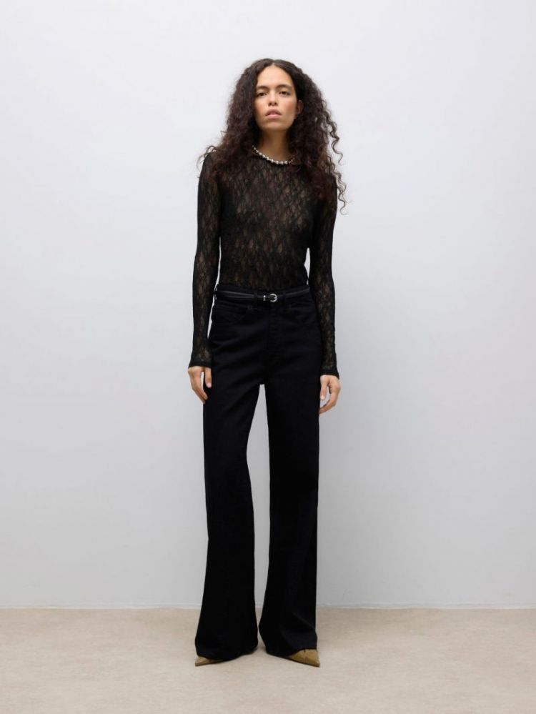 AWTESSY LS O-NECK LACE TOP NOO 177868 Black