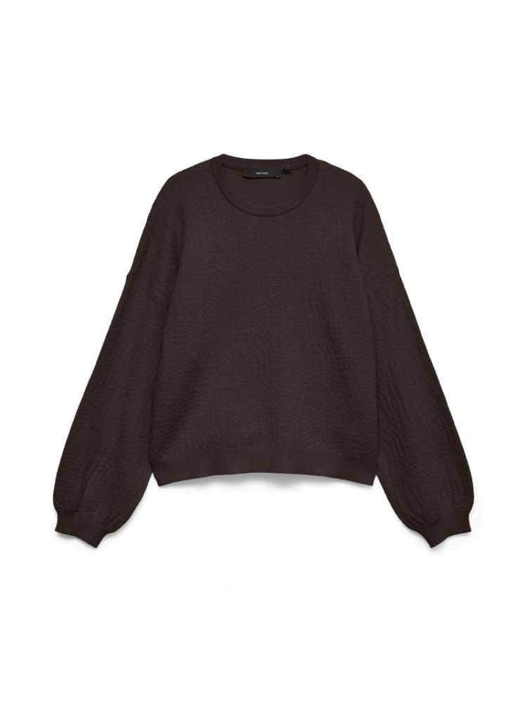 VMNANCY JAQUARD LS O-NECK PULL 297957 Chocolat