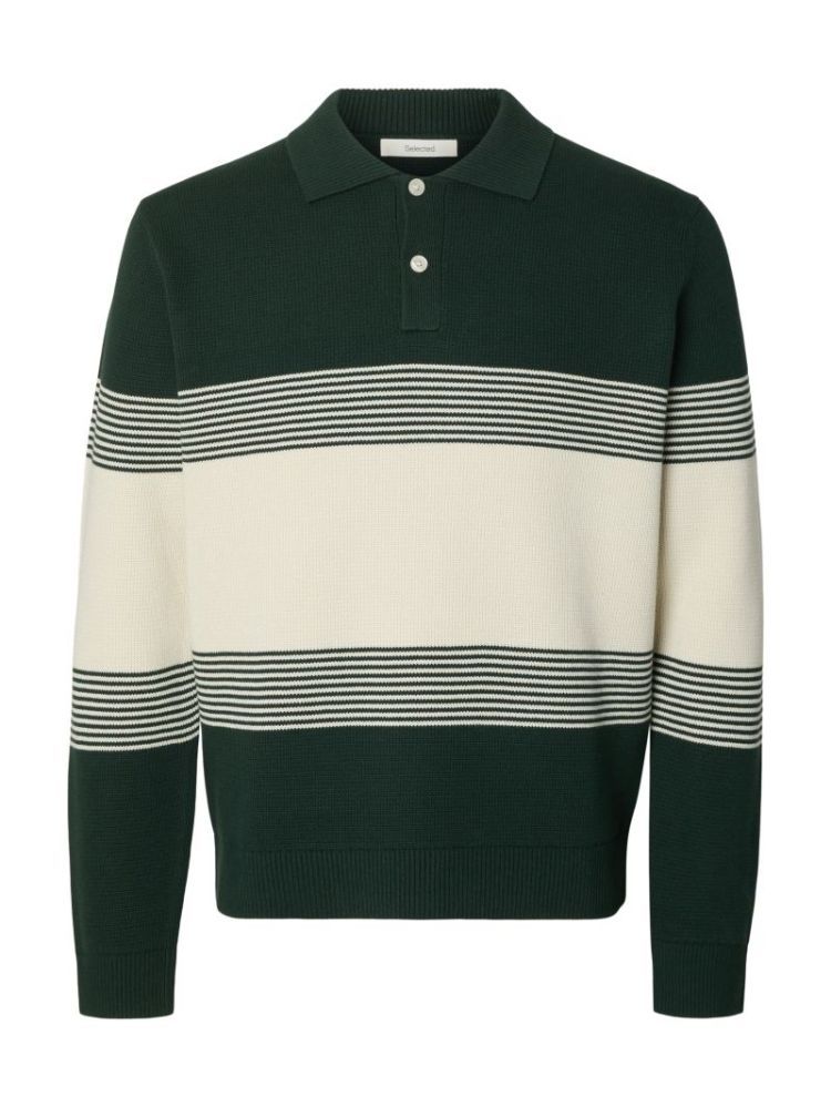 SLMDANE LS KNIT STRIPE POLO 181172003 Pine