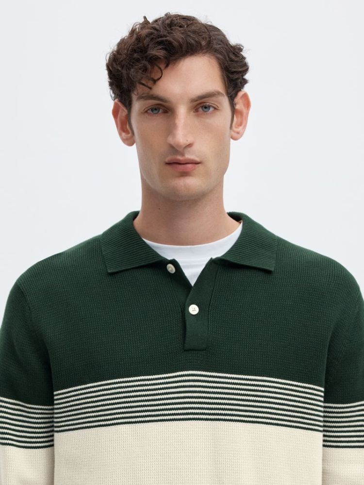 SLMDANE LS KNIT STRIPE POLO 181172003 Pine
