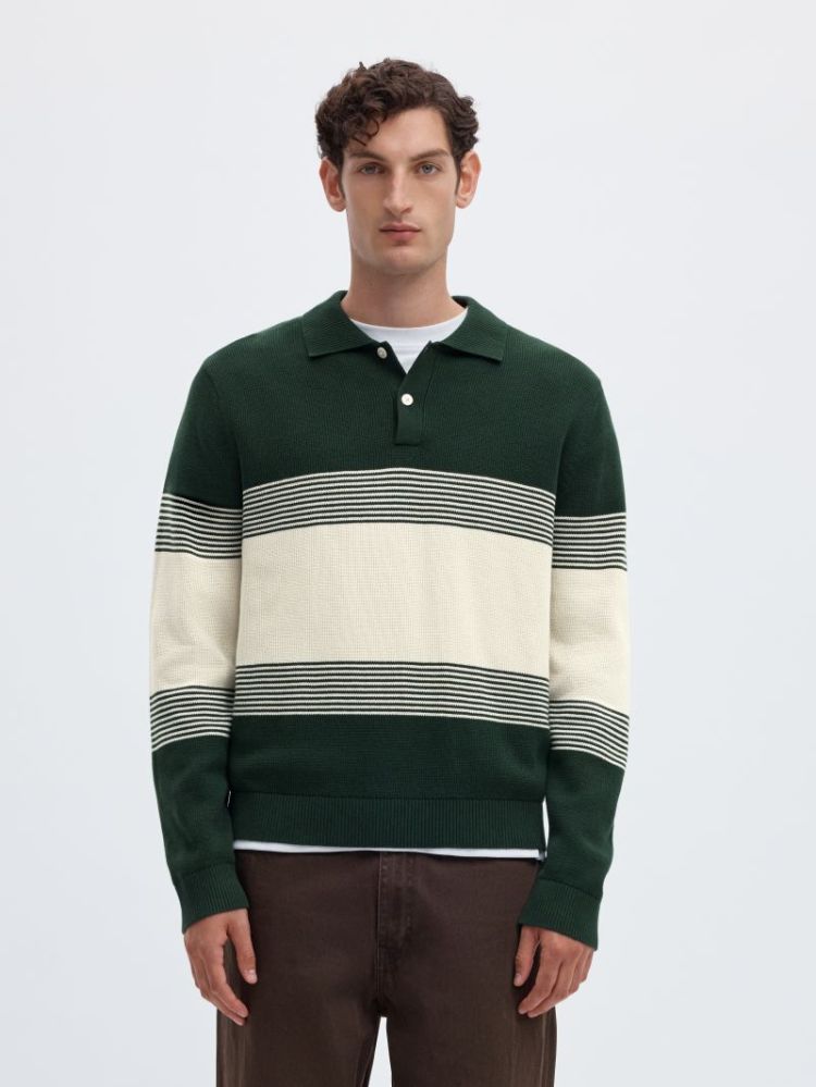 SLMDANE LS KNIT STRIPE POLO 181172003 Pine