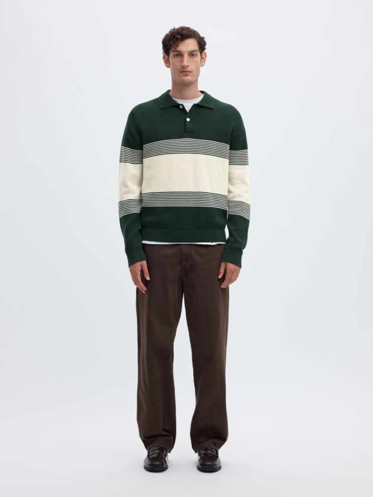 SLMDANE LS KNIT STRIPE POLO 181172003 Pine
