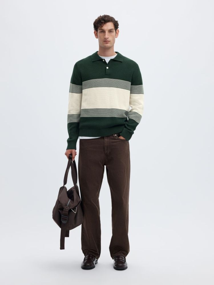 SLMDANE LS KNIT STRIPE POLO 181172003 Pine