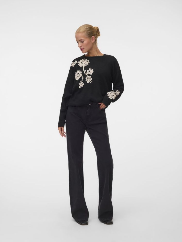 VMLIA LS O-NECK FLOWER EMB PUL 177868004 Black